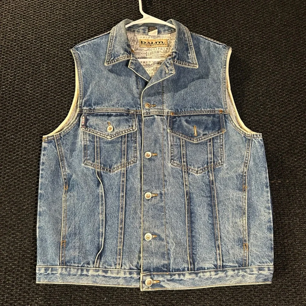 Vintage BUM Equipment‎ Denim Vest Blue Jean Jacket Gorpcore Utility Mens Size M